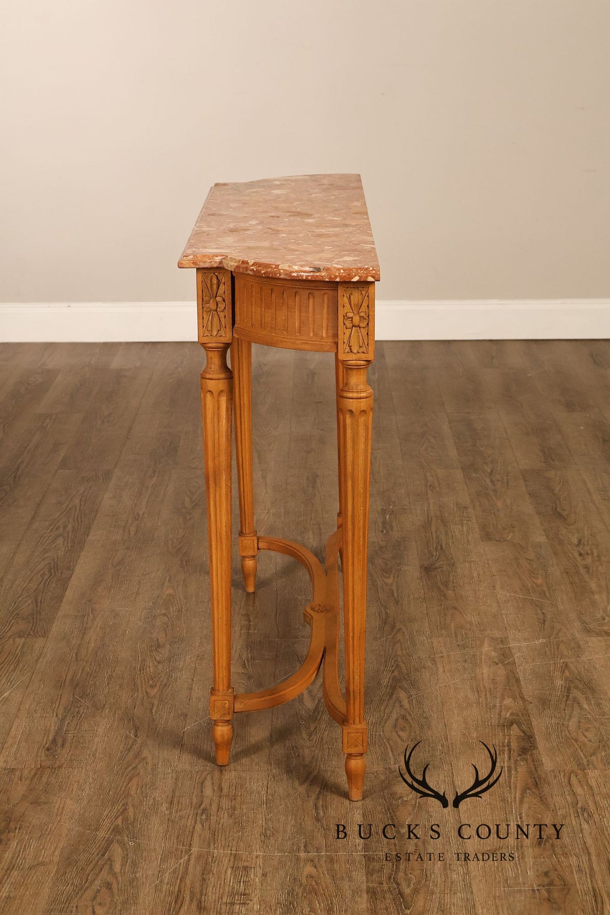 French Louis XVI Style Marble Top Narrow Console
