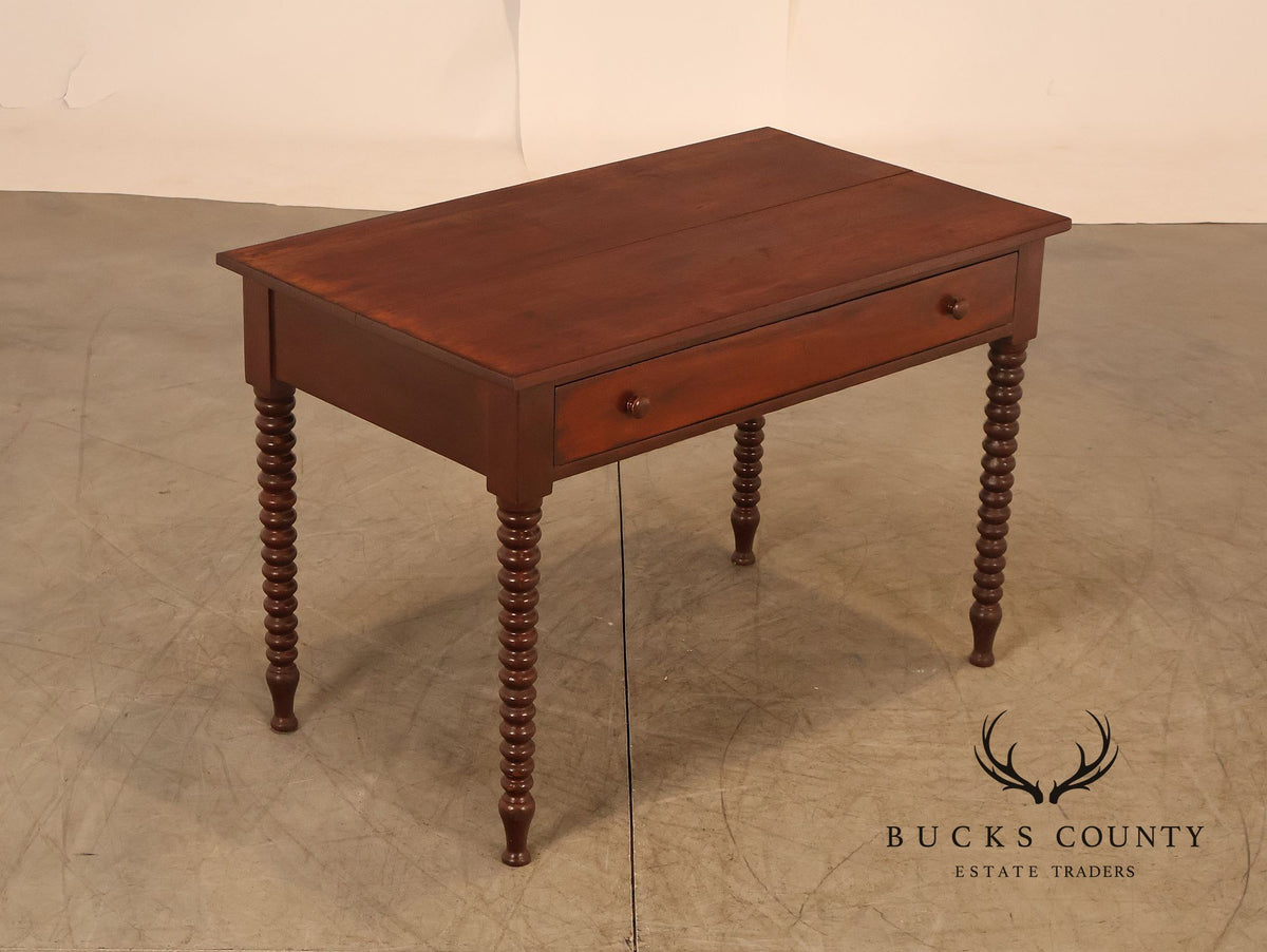Antique American Turned Leg One Drawer Writing Table