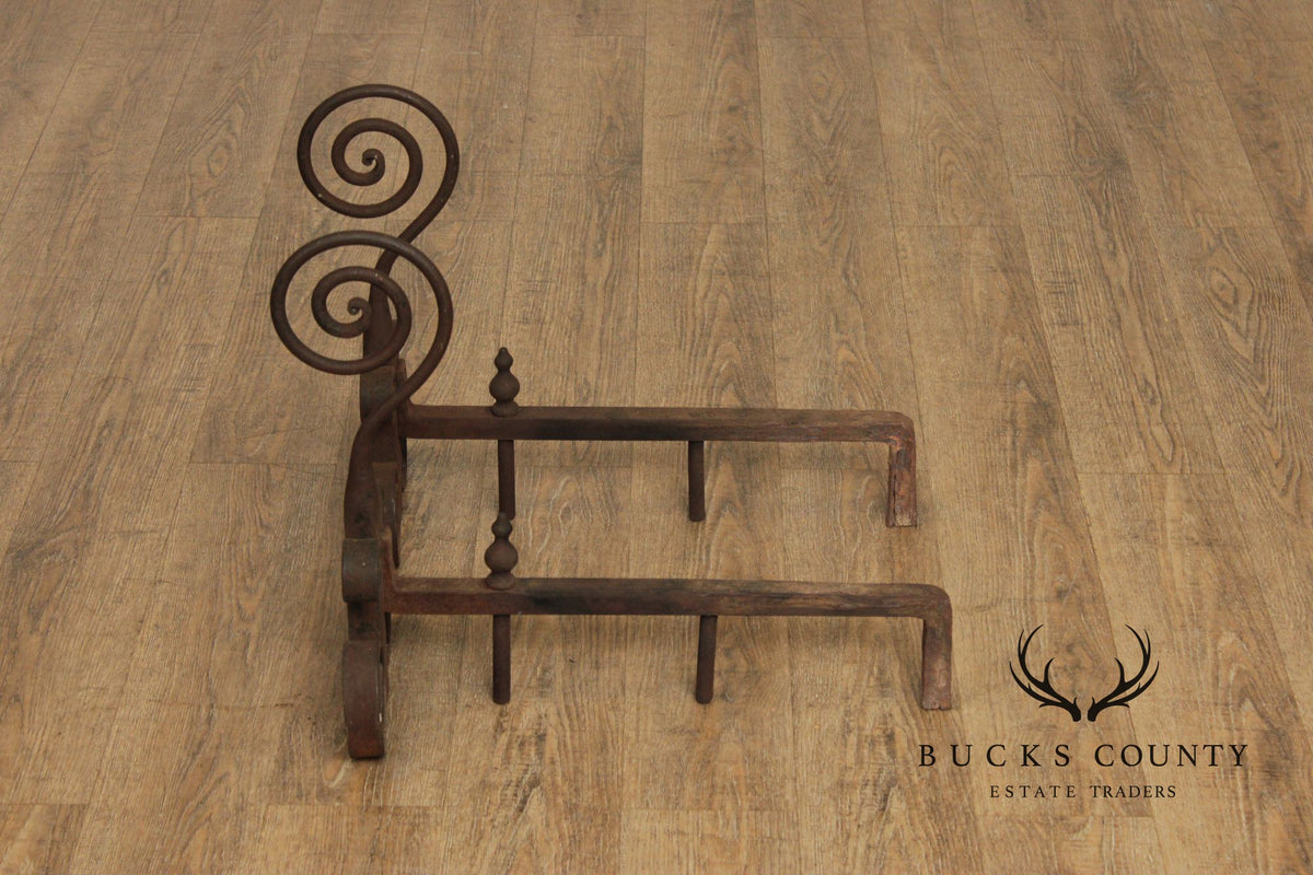Antique Pair of Hand Forged of Fireplace Andirons