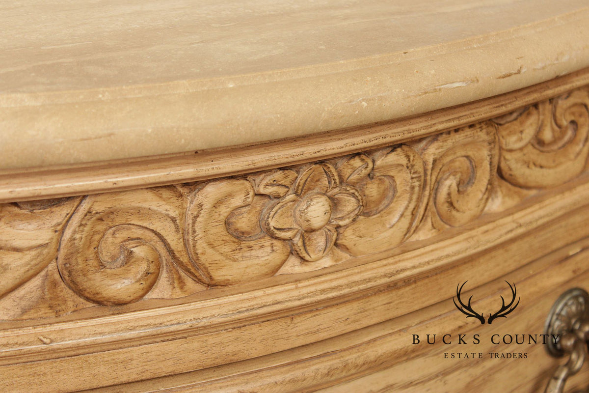 Bernhardt Tuscan Style Carved Cerused Oak Sideboard With Travertine Top