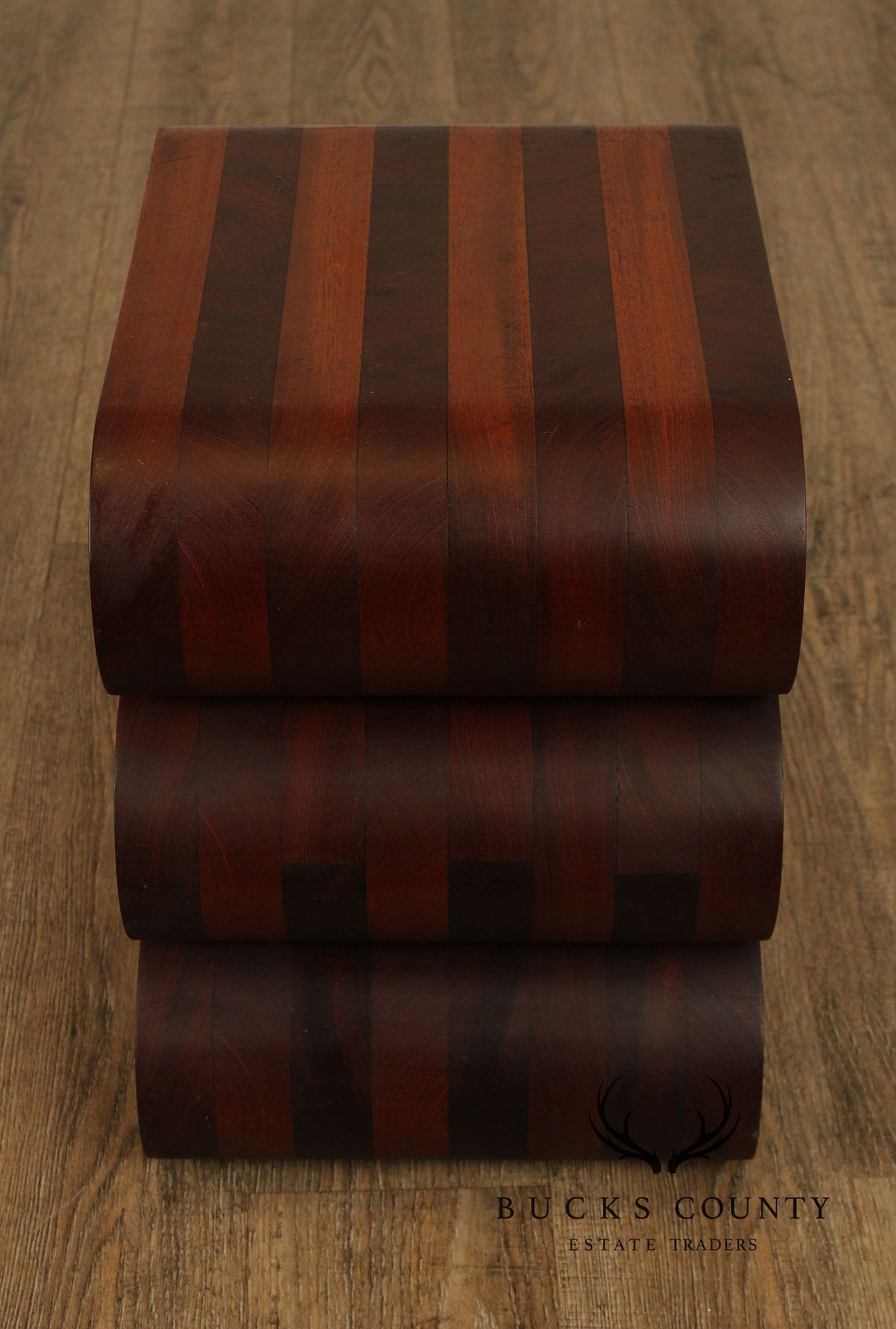 Pair Of Contemporary Sculptural Snake Form Wood End Tables