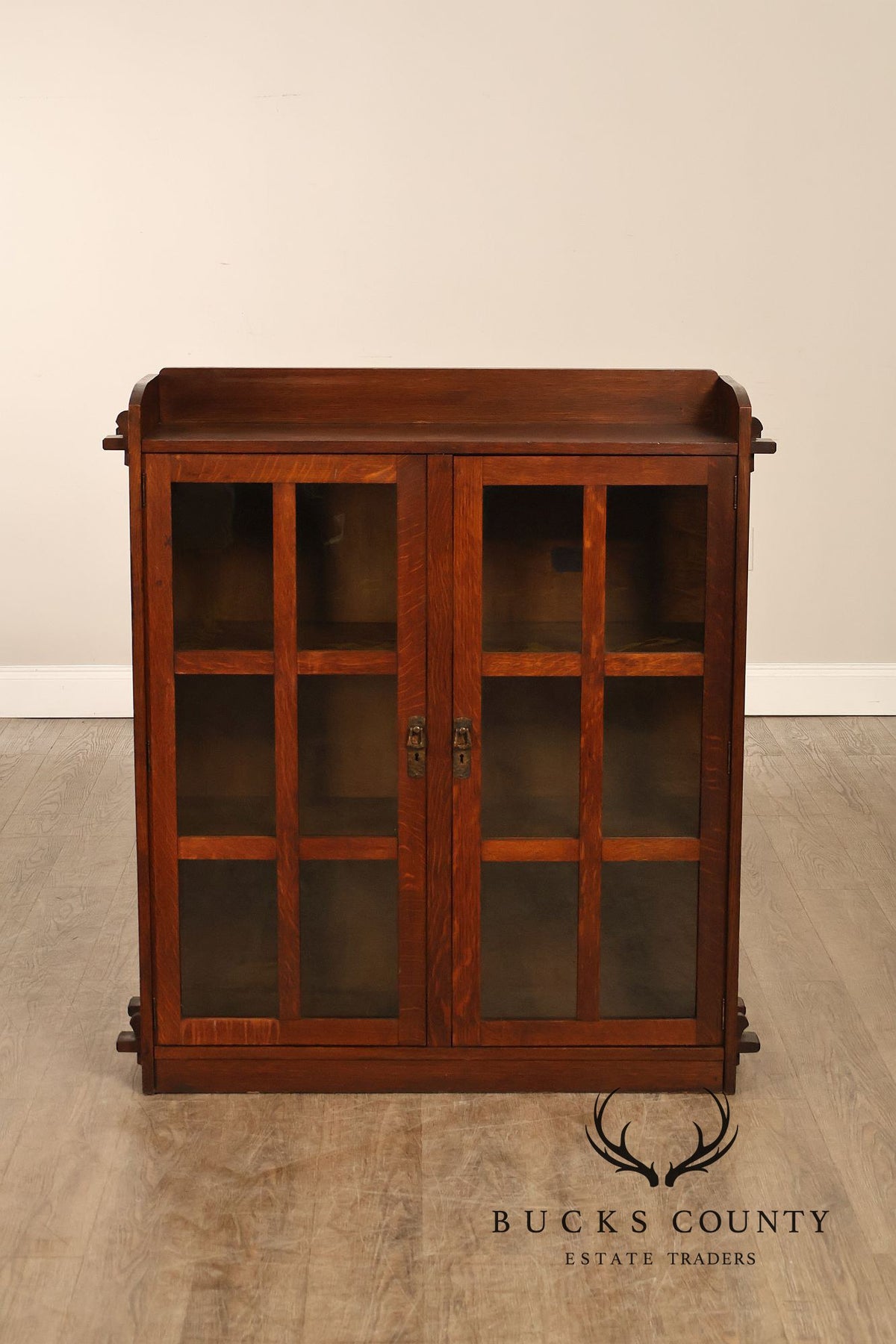 Antique Lifetime Mission Oak Two Door Bookcase Cabinet