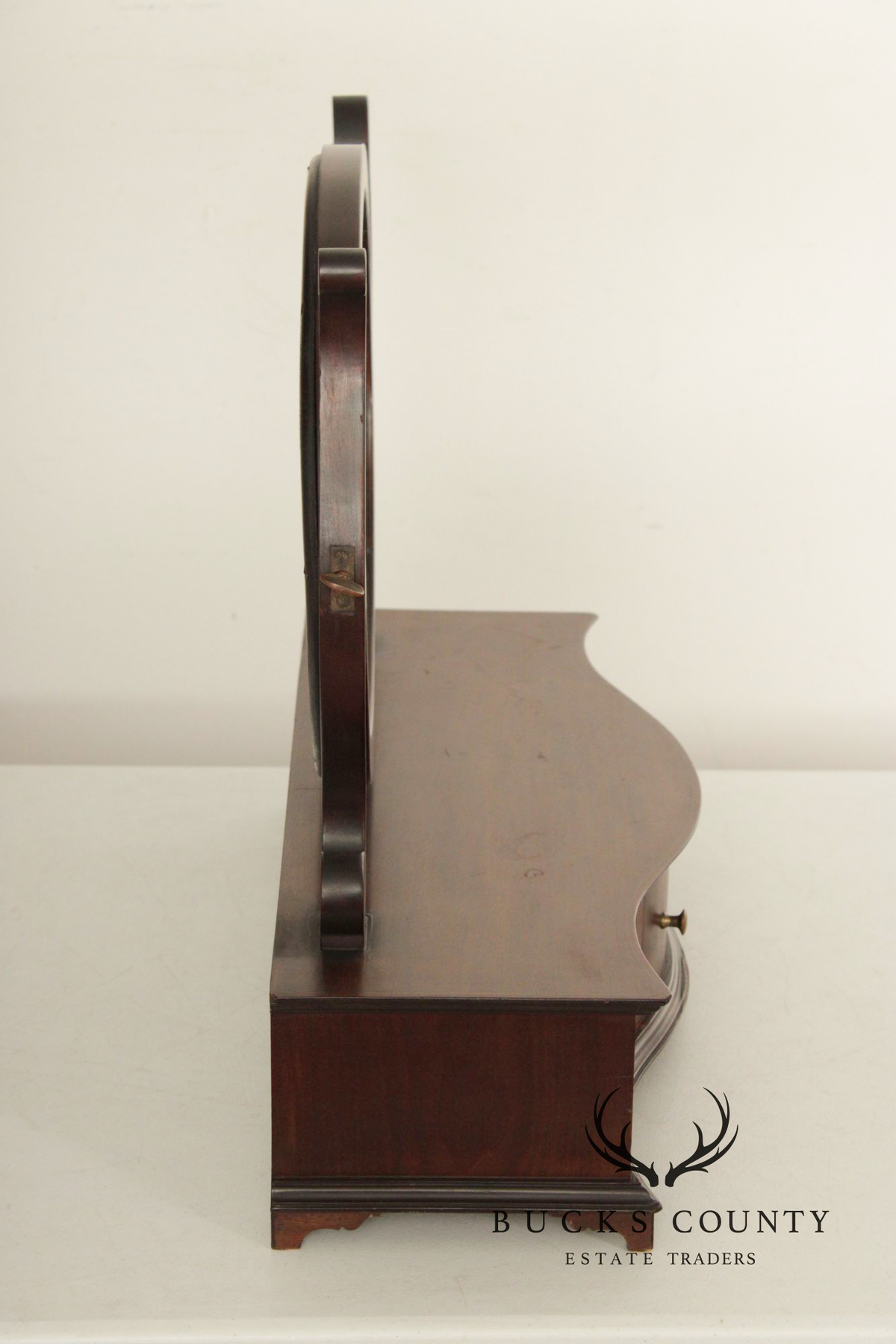 Potthast Bros. Federal Style Mahogany Shaving Mirror With Serpentine Base And Oval Swivel Glass