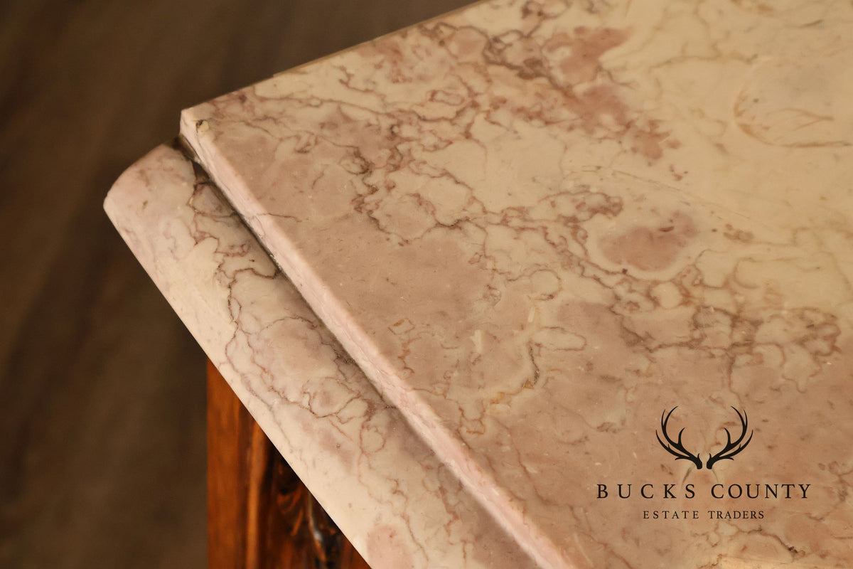 French Louis XV Style 106" Long Marble Top Walnut Sideboard
