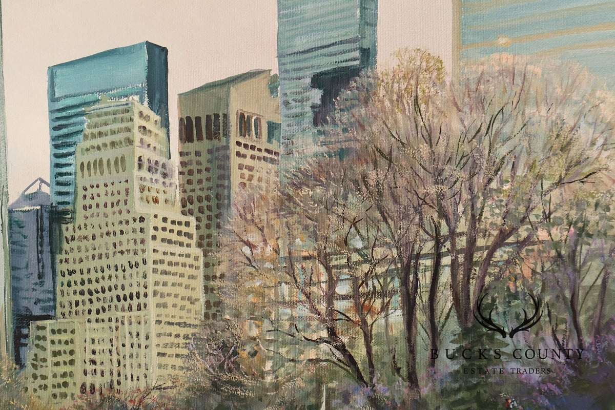 Ruth Mayer Central Park Ice Skating Landscape Original Oil Painting On Canvas