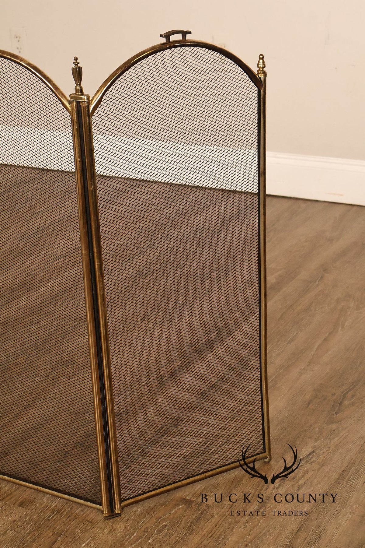 Vintage Brass Three-Panel Fireplace Screen
