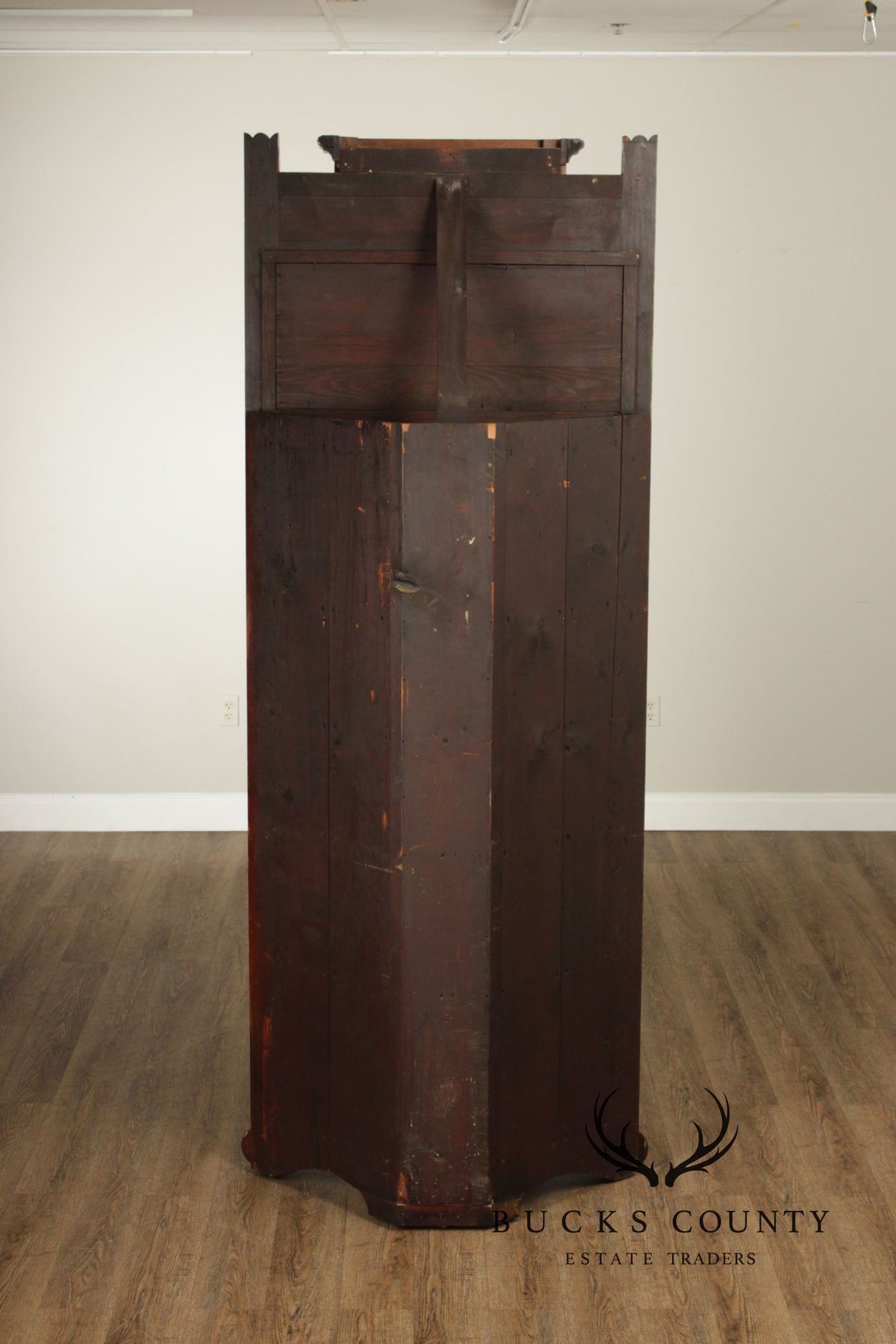 Antique Victorian Carved Walnut Corner Cabinet With Mirrored Transom