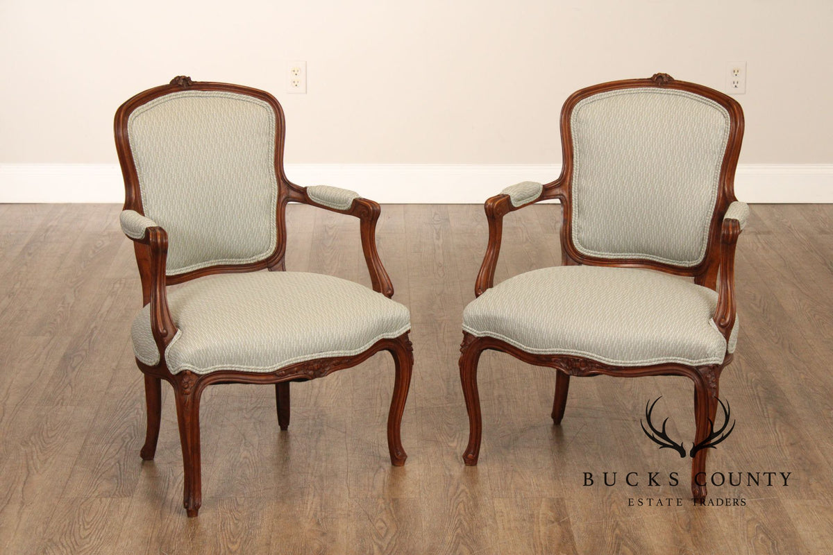 Antique French Louis XV Style Pair of Carved Fauteuil Armchairs