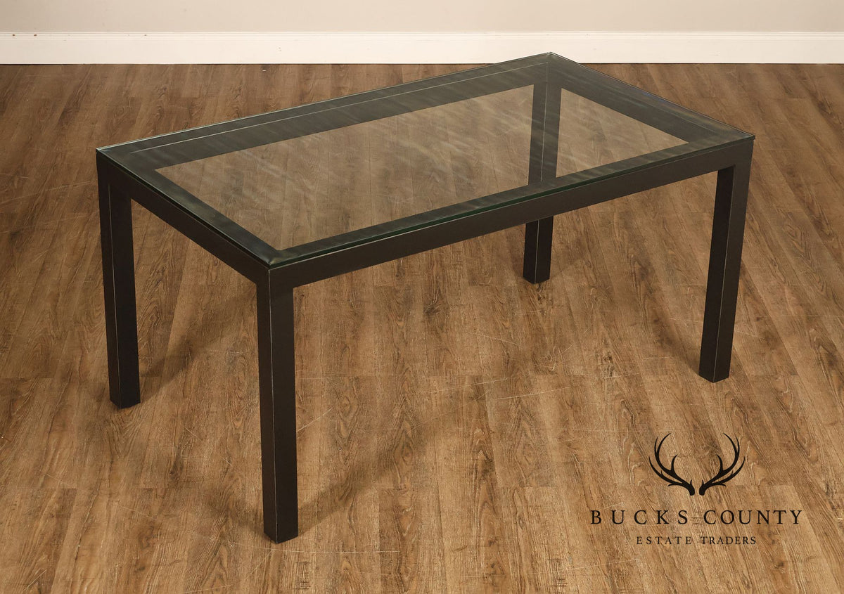 Mitchell Gold + Bob Williams Modern Parsons Style Glass Top Dining Table
