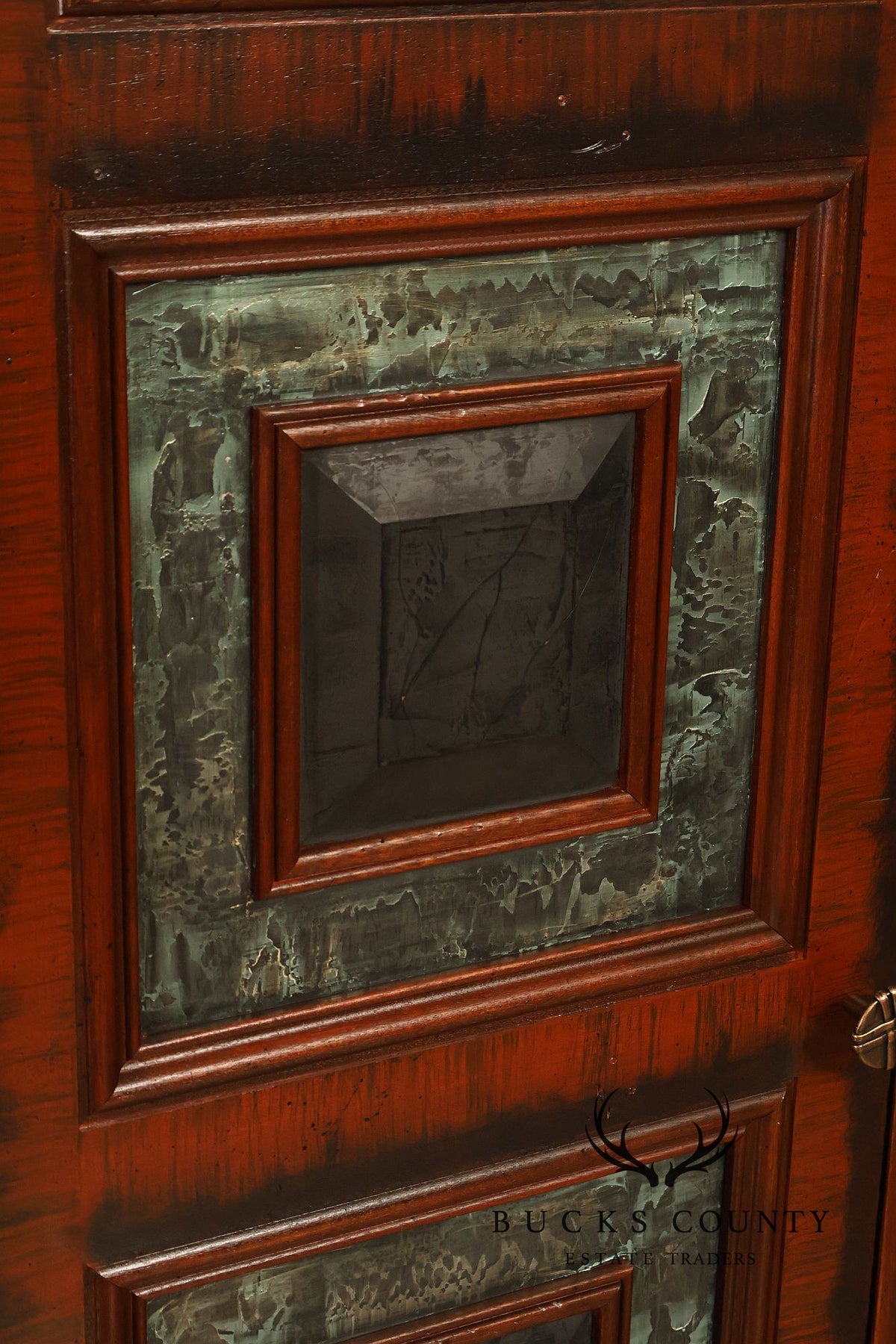 Custom Made Pair Of Custom Mahogany Cabinets With Faux Stone Inlay