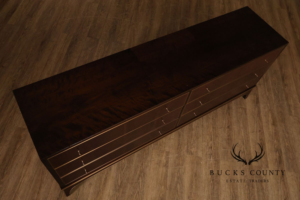 Newell Design Studio Ebonized Walnut Finish Double Dresser With Brass Trim And Six Drawers