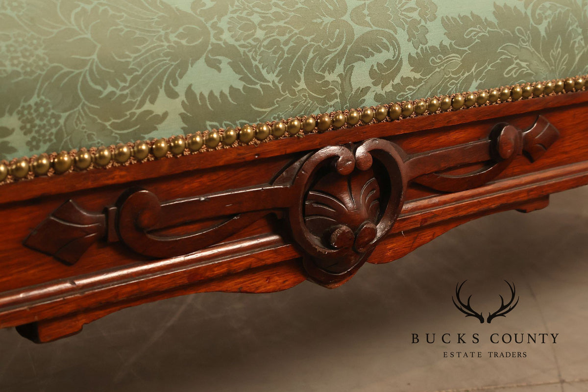 Antique American Renaissance Revival Style Carved Walnut Recamier Chaise Lounge