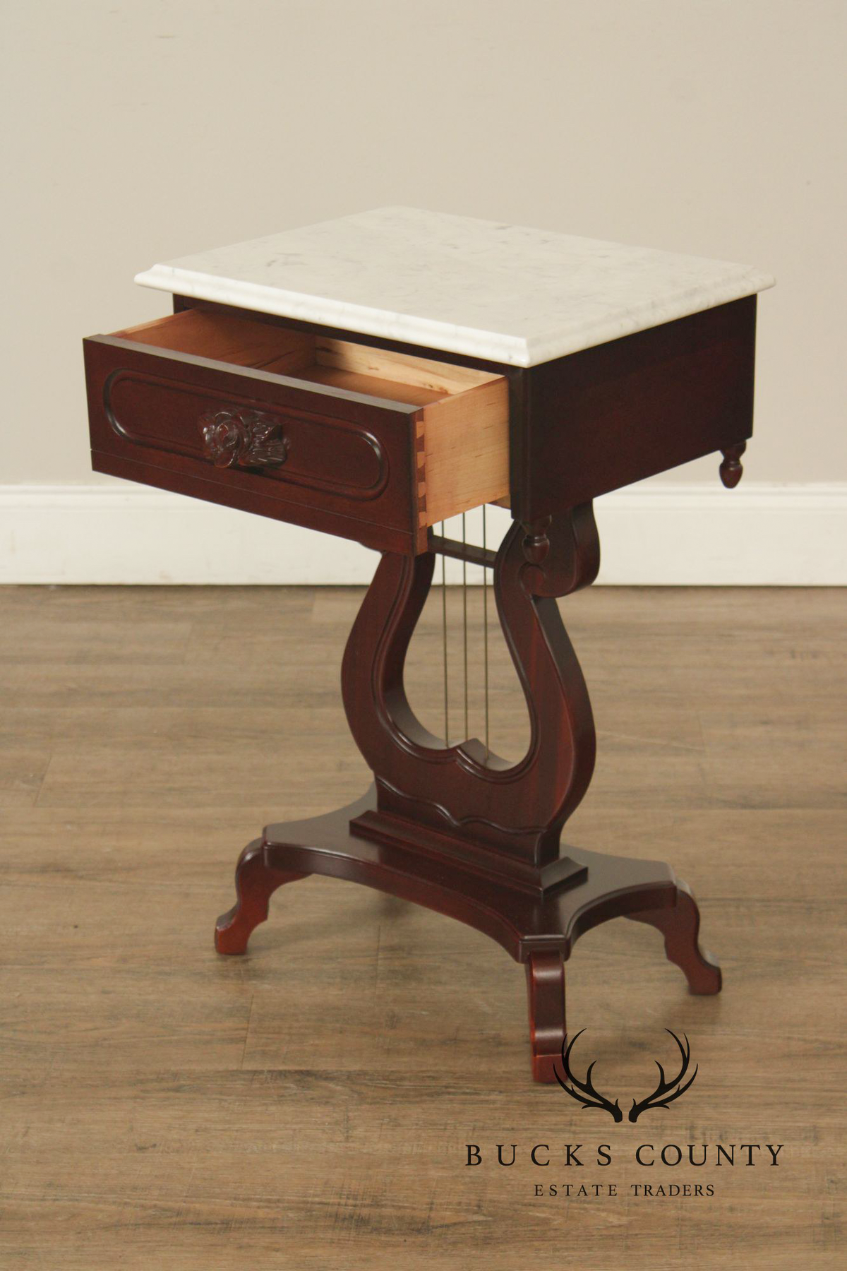 Victorian Style Marble Top Mahogany Side Table