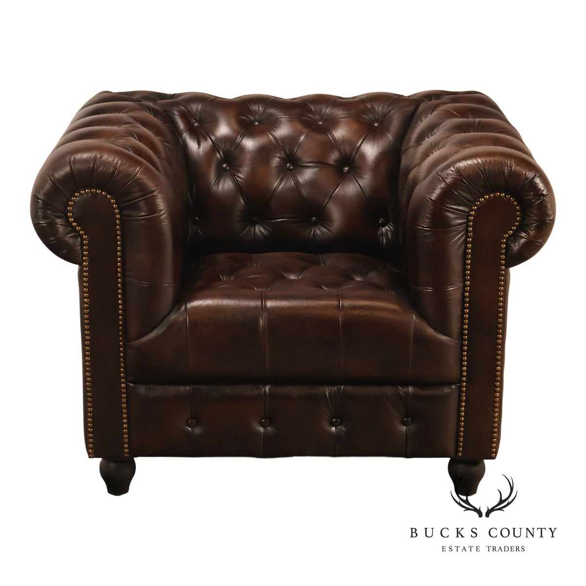 Chesterfield Style Dark Brown Tufted Leather Club Chair