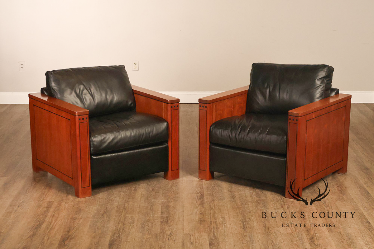 Stickley 21st Century Collection Pair of Black Leather Lounge Chairs