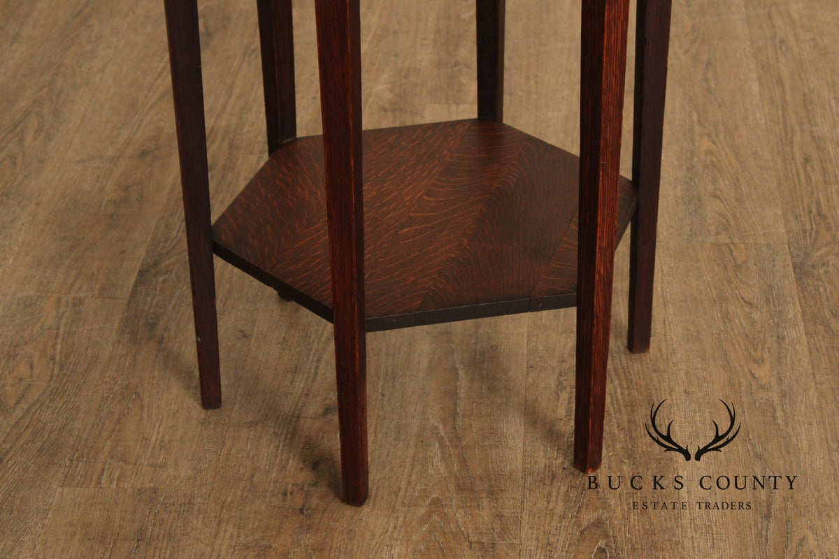 Imperial Furniture Antique Mission Oak Hexagonal Lamp Table
