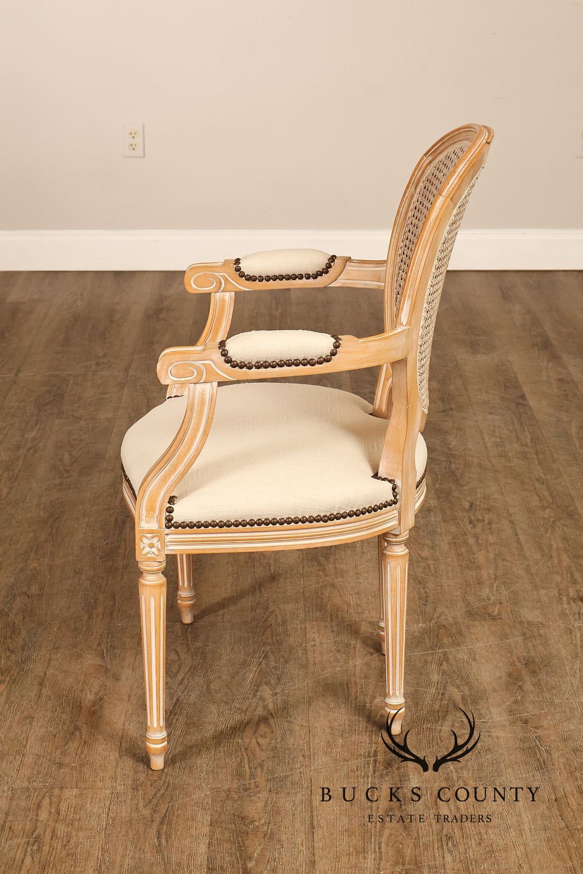 French Louis XVI Style Cane Back Armchair