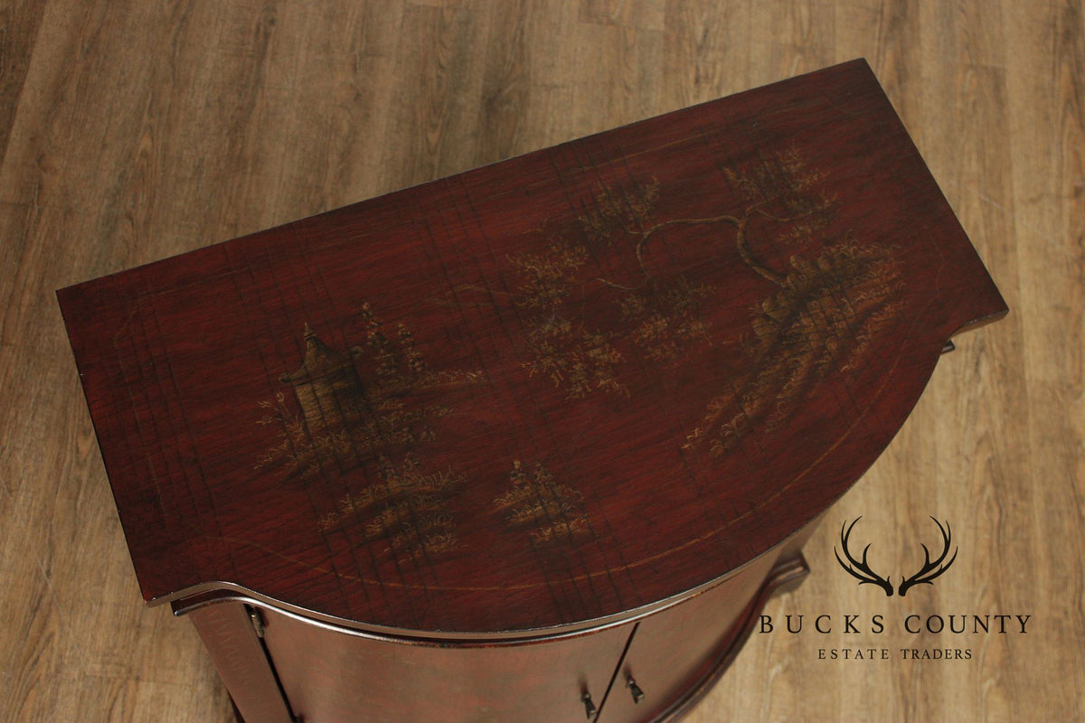 Ethan Allen Chinoiserie Decorated Demilune Cabinet