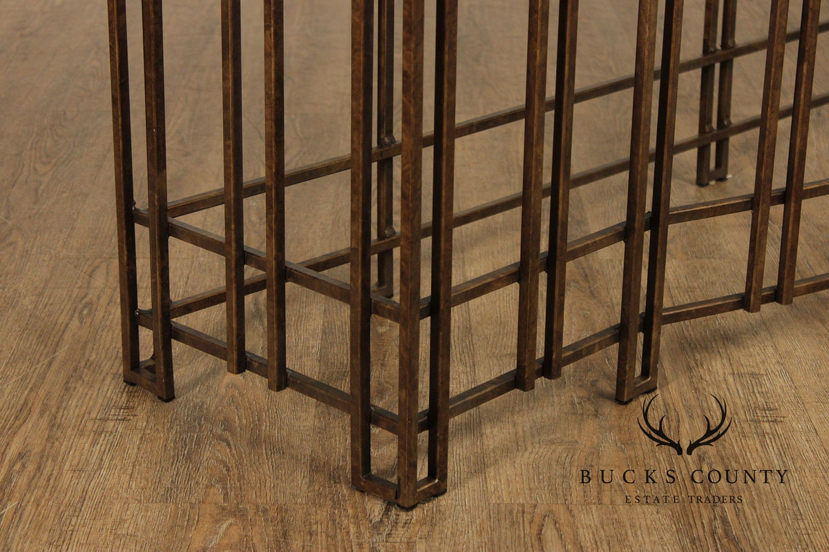 Wrought Iron Travertine Top Long Console Table