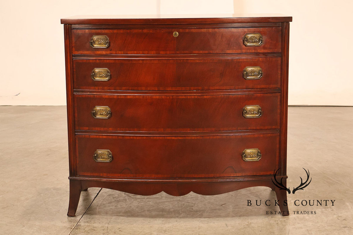Drexel Pair Of Banded Mahogany Bow Front Bachelor Chests