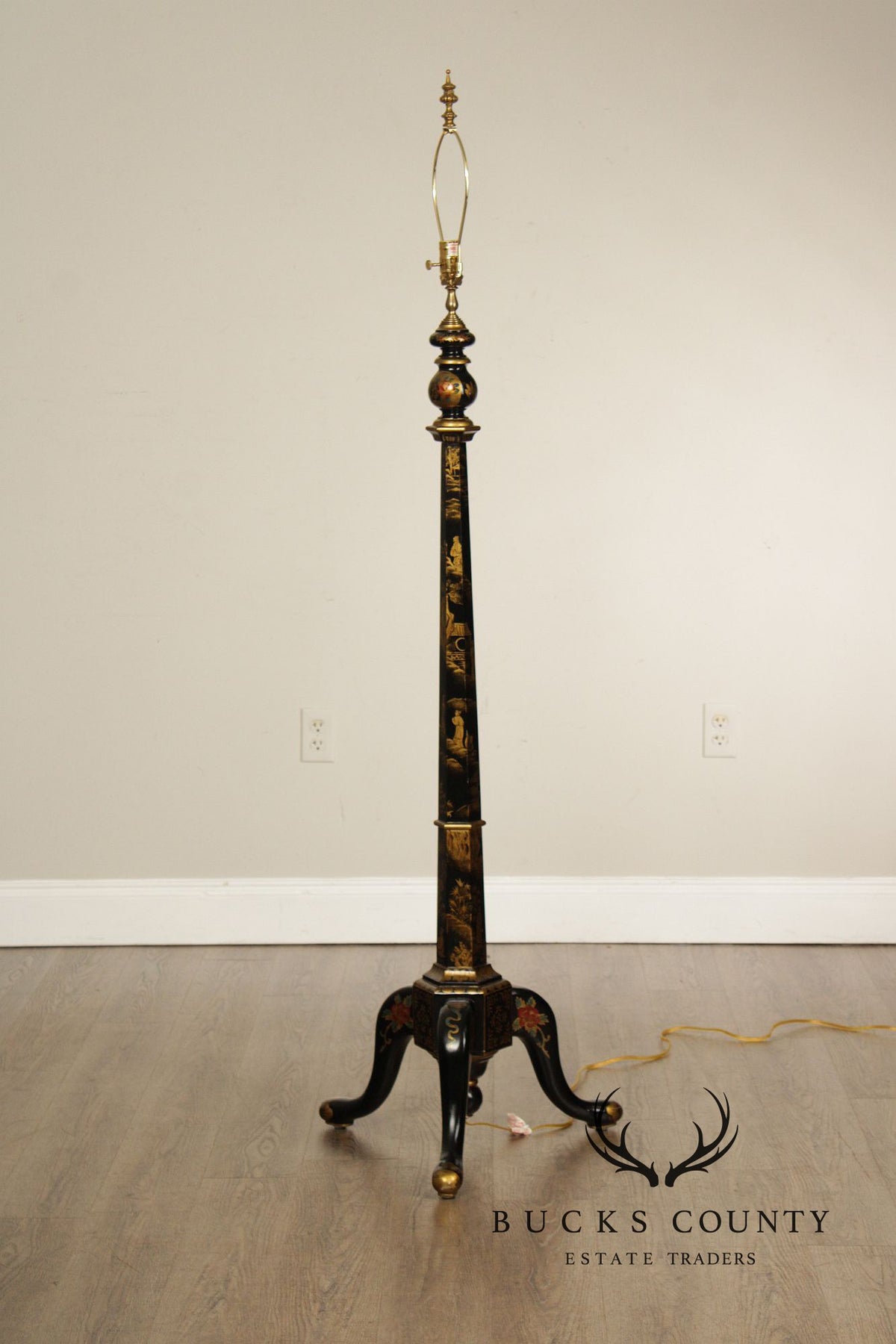 Chelsea House Chinoiserie Decorated Black Lacquer Floor Lamp