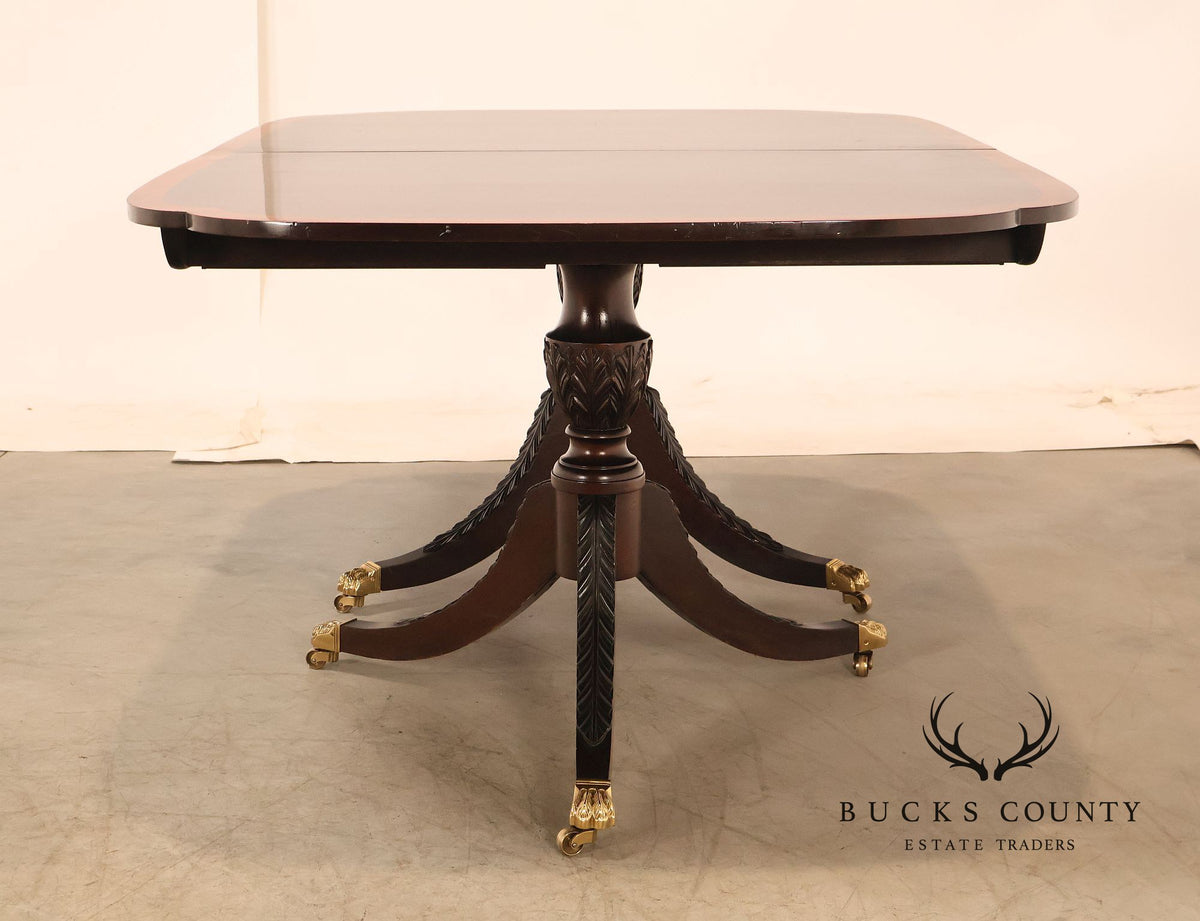 Stickley Mahogany Double Pedestal Dining Table with Inlay Banding