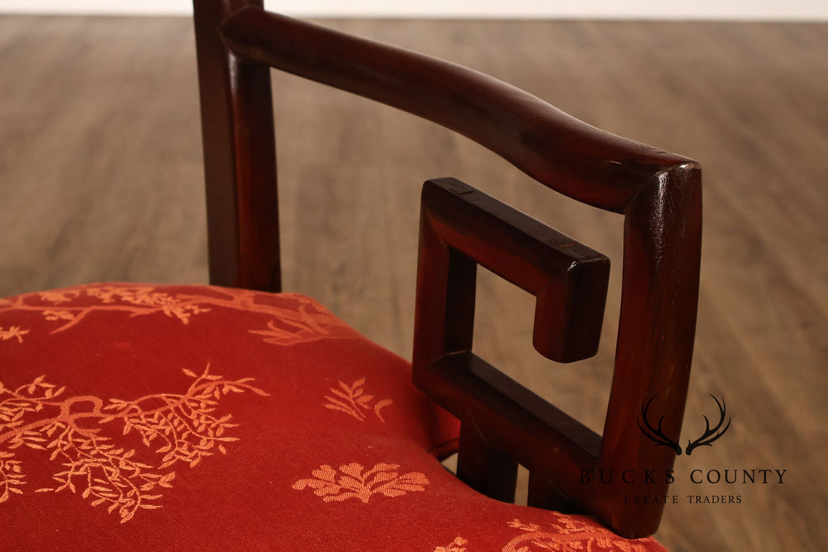 Asian Style Set Of Ten Rosewood Dining Chairs With Red Silk Cushions