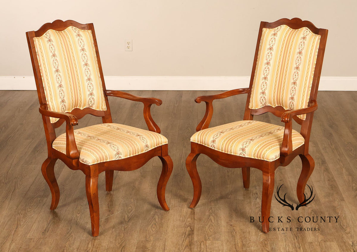 Century French Provincial Style Pair Of Upholstered Ladderback Armchairs