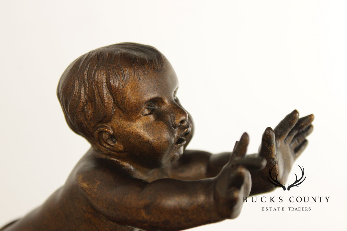 French Louis XV Style Antique Bronze Pair of Cherub Andirons