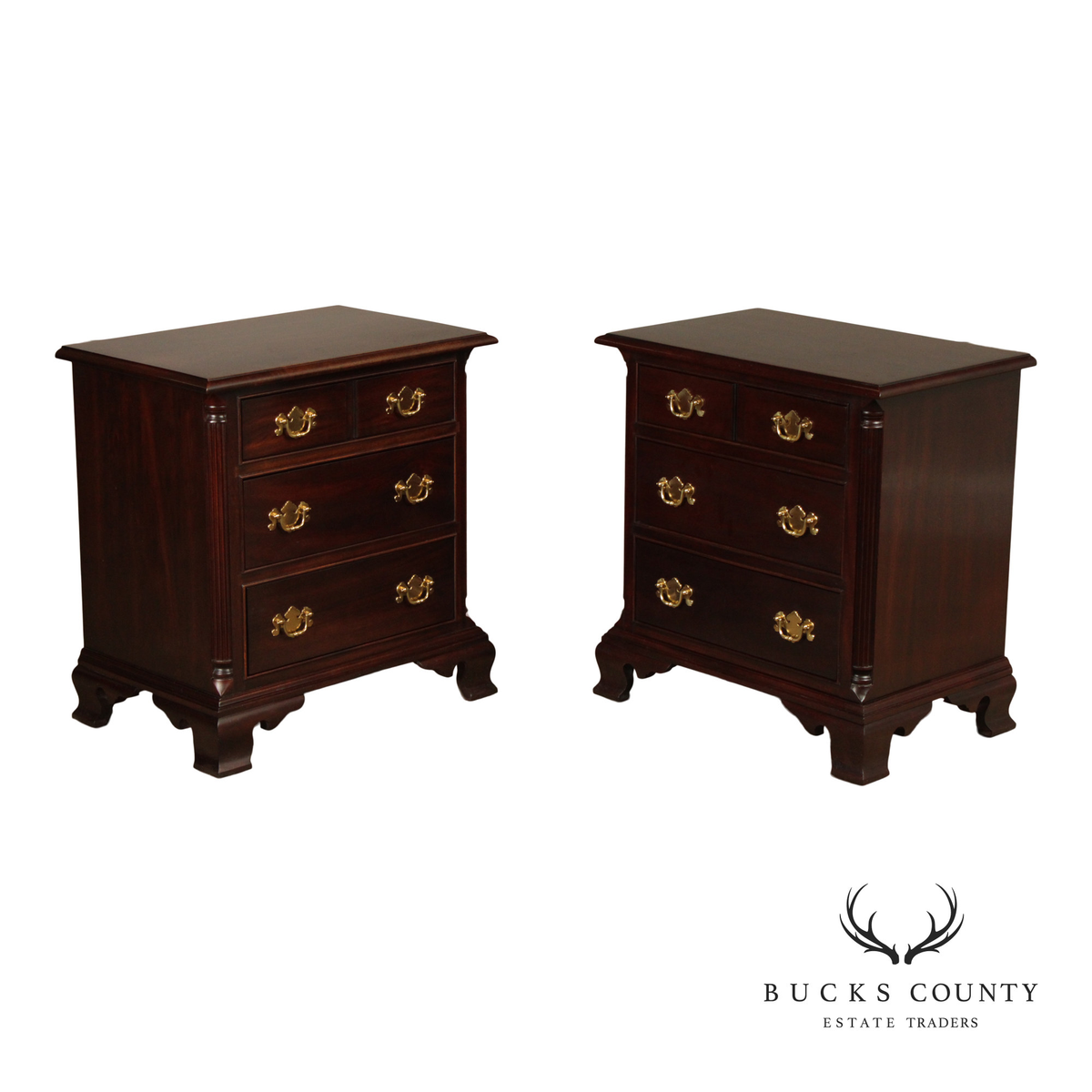 Stickley Chippendale Style Pair of Mahogany Nightstands