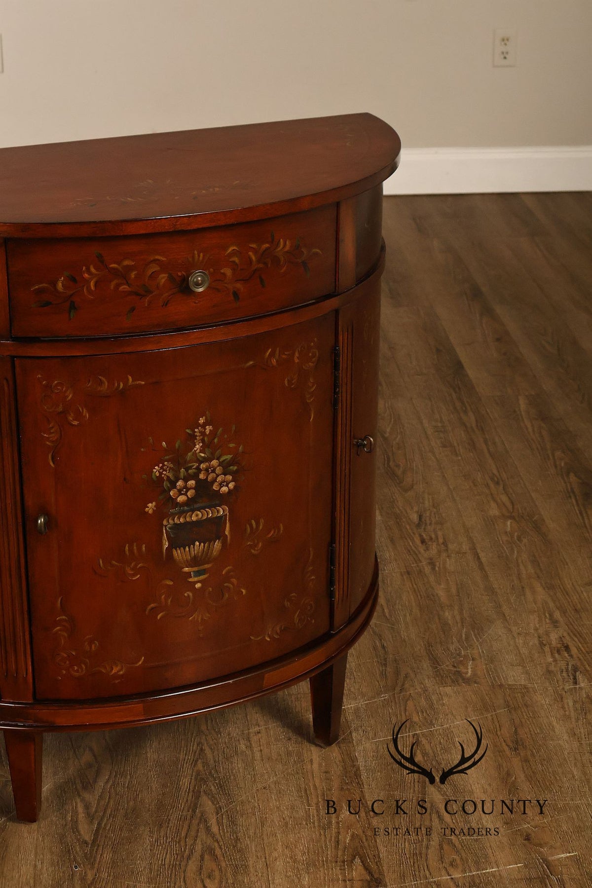 Ethan Allen Adam Style Pair of Painted Demilune Chests