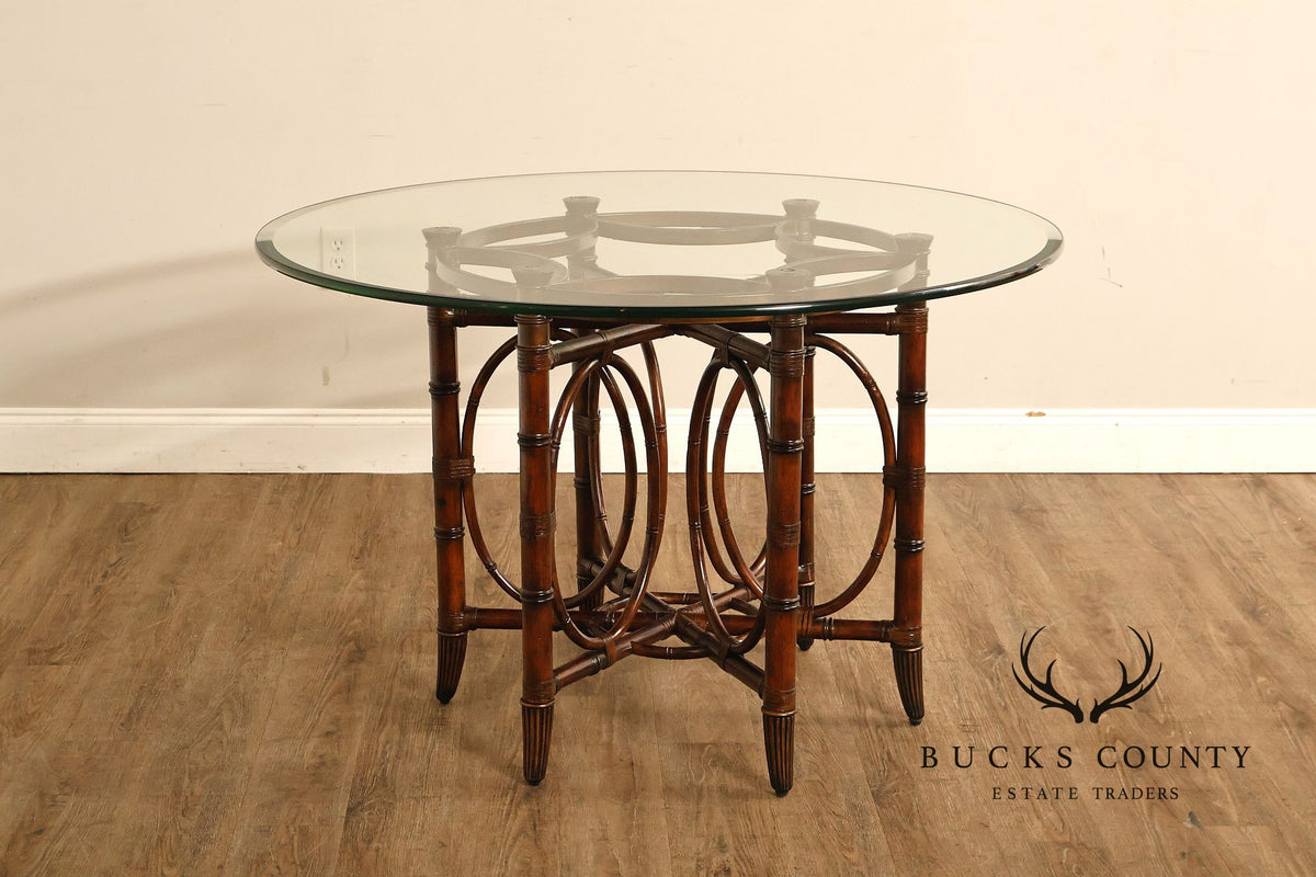 Faux Bamboo Base 48" Round Glass Top Dining Table