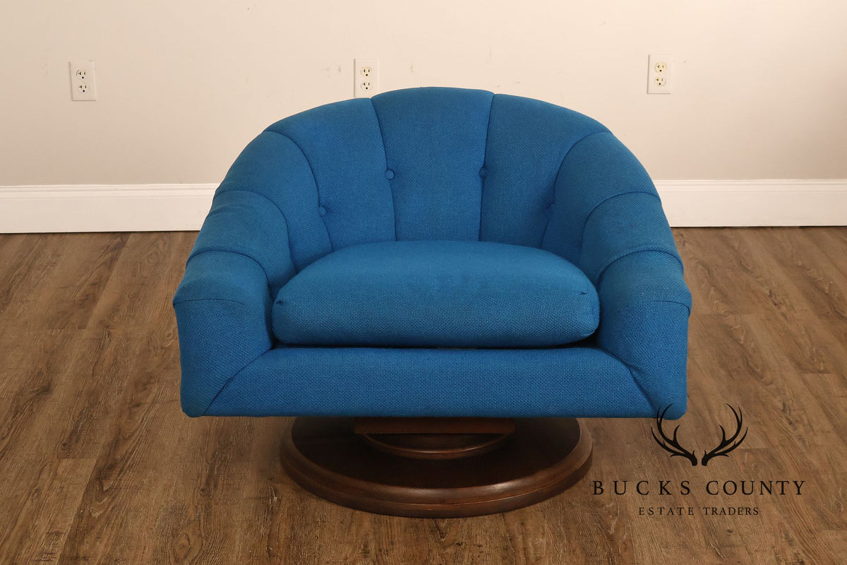 Schnadig Mid Century Modern Blue Upholstered Swivel Lounge Chair