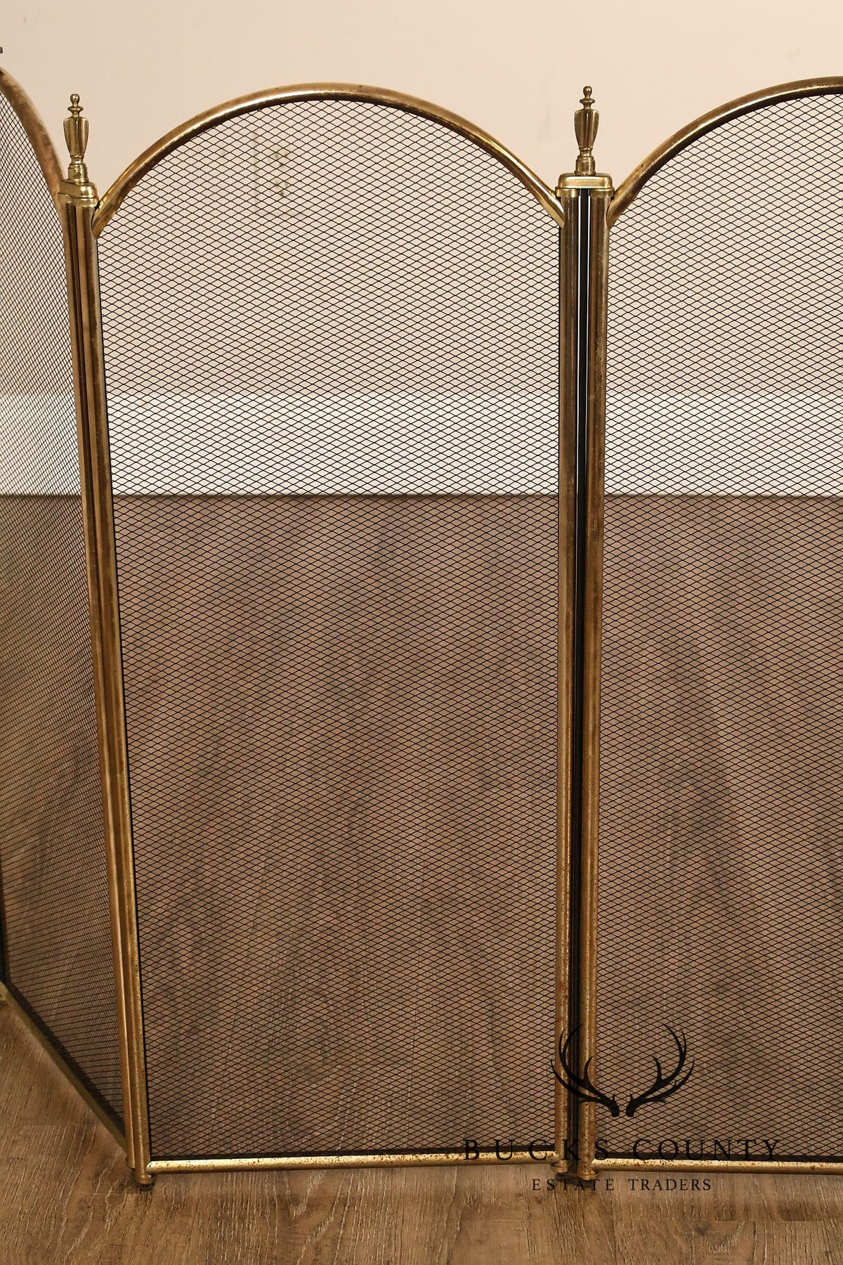 Vintage Brass Three-Panel Fireplace Screen