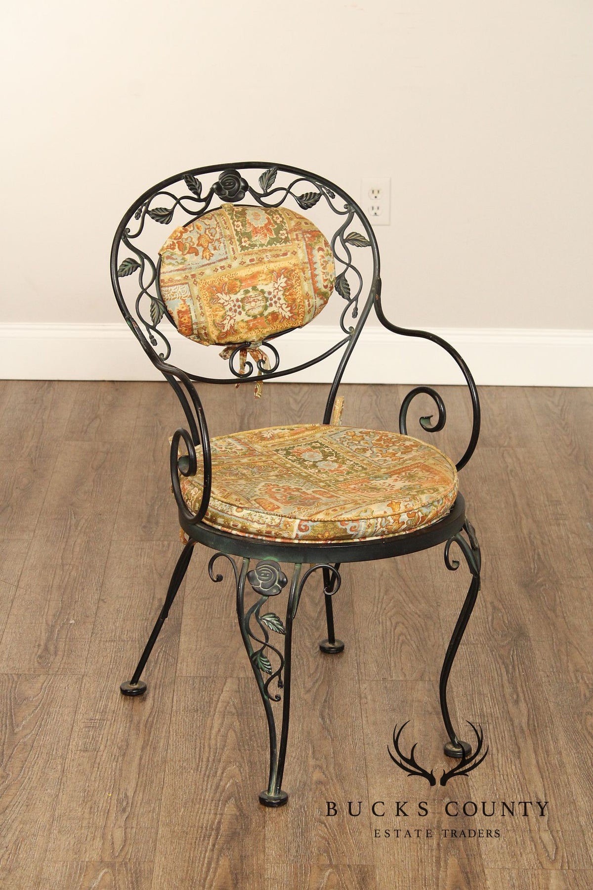 Woodard 'Chantilly Rose' Vintage Set of Six Wrought Iron Dining Chairs