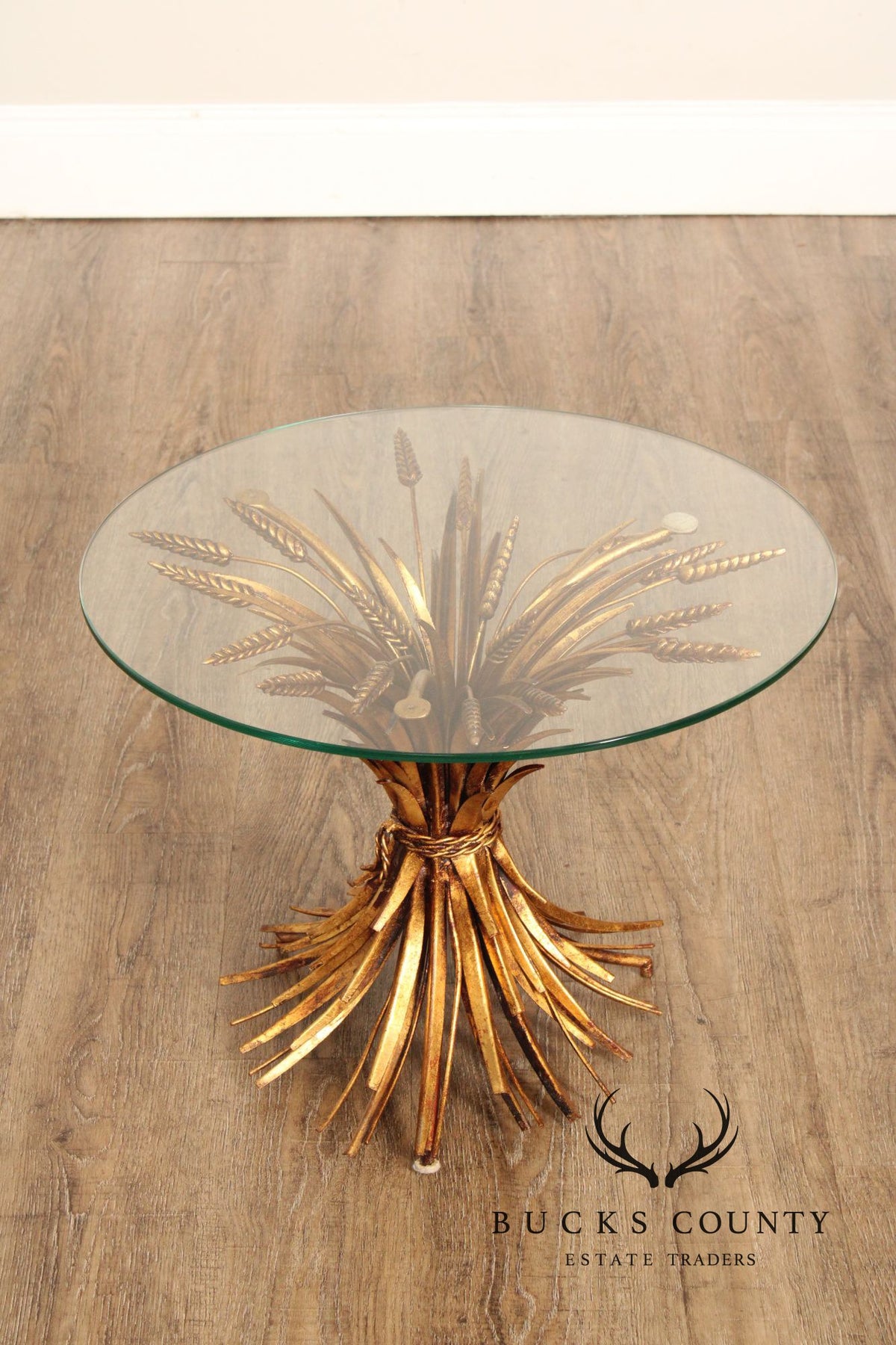 Hollywood Regency Glass Top Wheat Sheaf Side Table