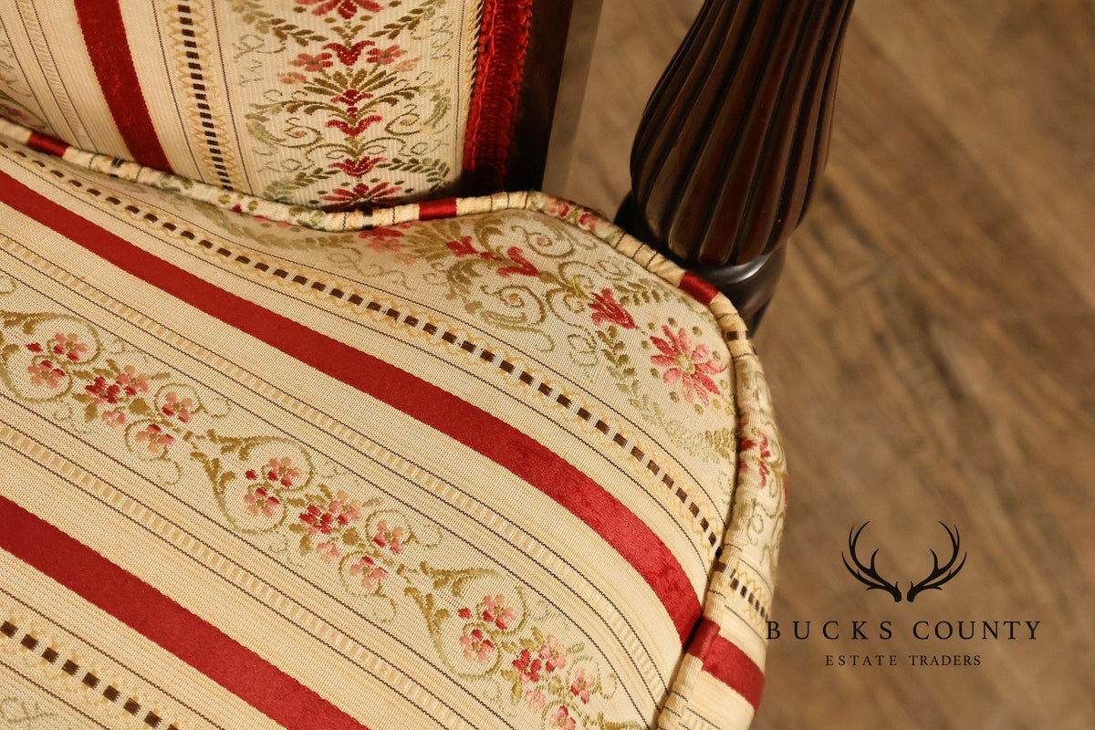 Vintage Sheraton Style Mahogany Inlaid Upholstered Loveseat