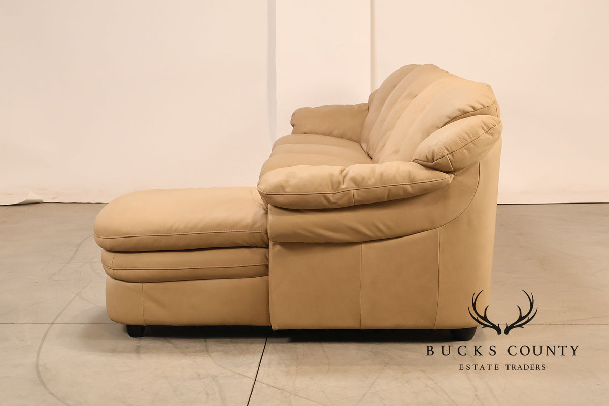 Italian Made Leather Sectional Sofa With Chaise