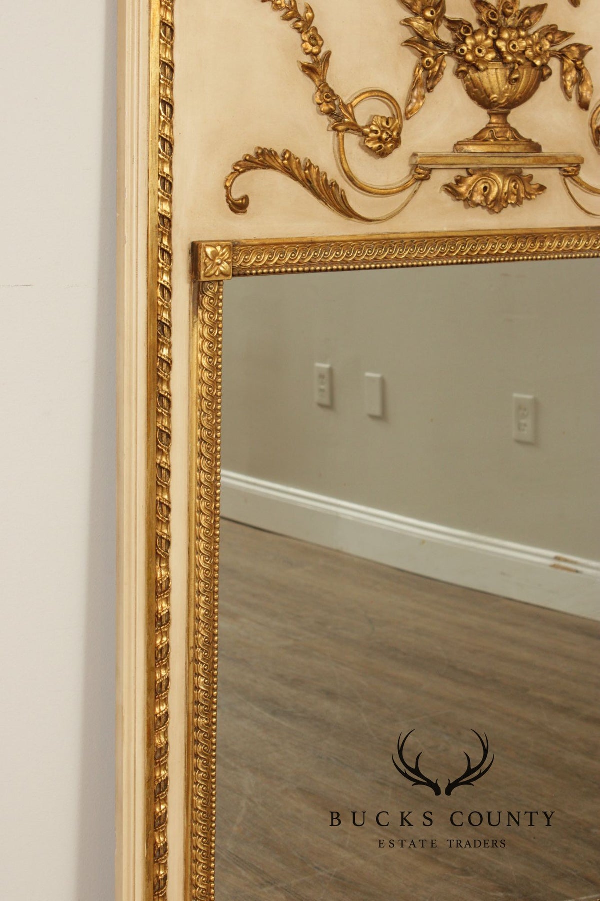Vintage French Neoclassical Style Partial Gilt Trumeau Mirror