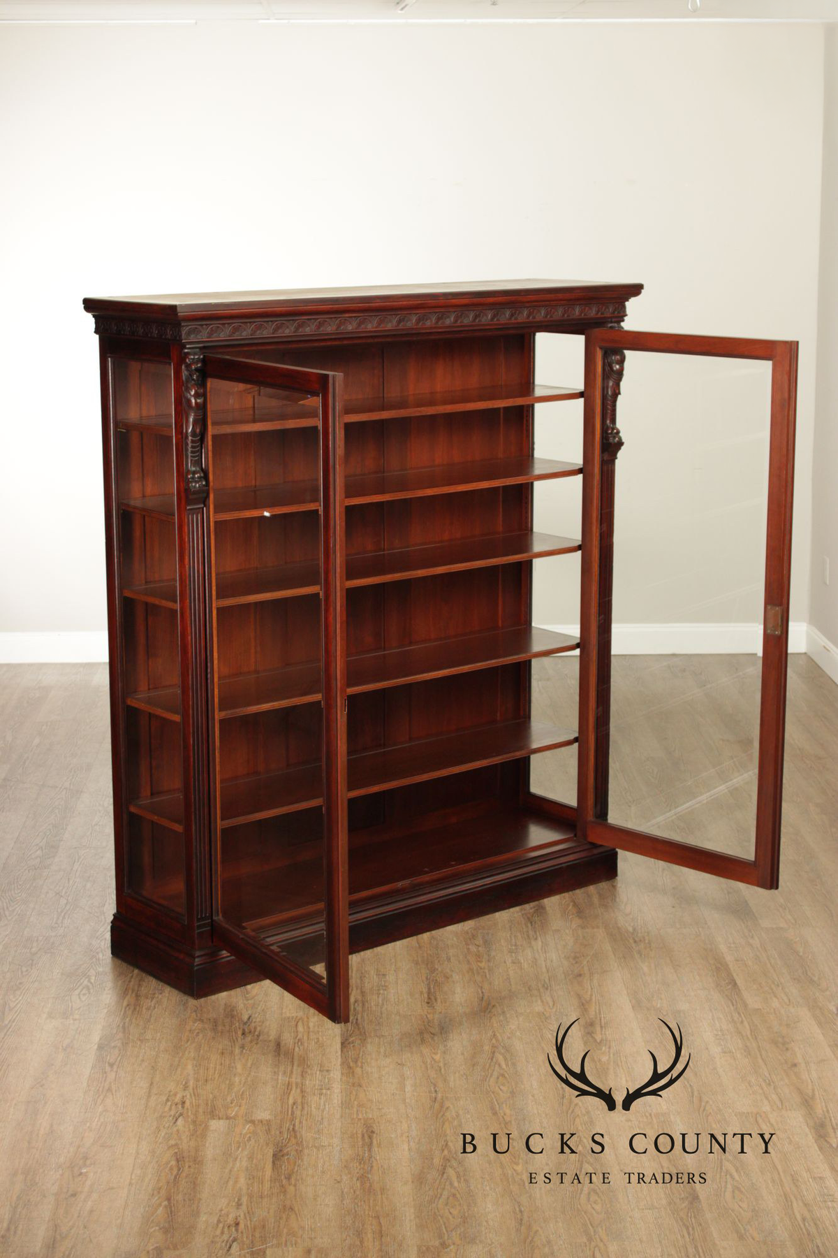 Antique American Renaissance Revival Walnut Display Cabinet Bookcase