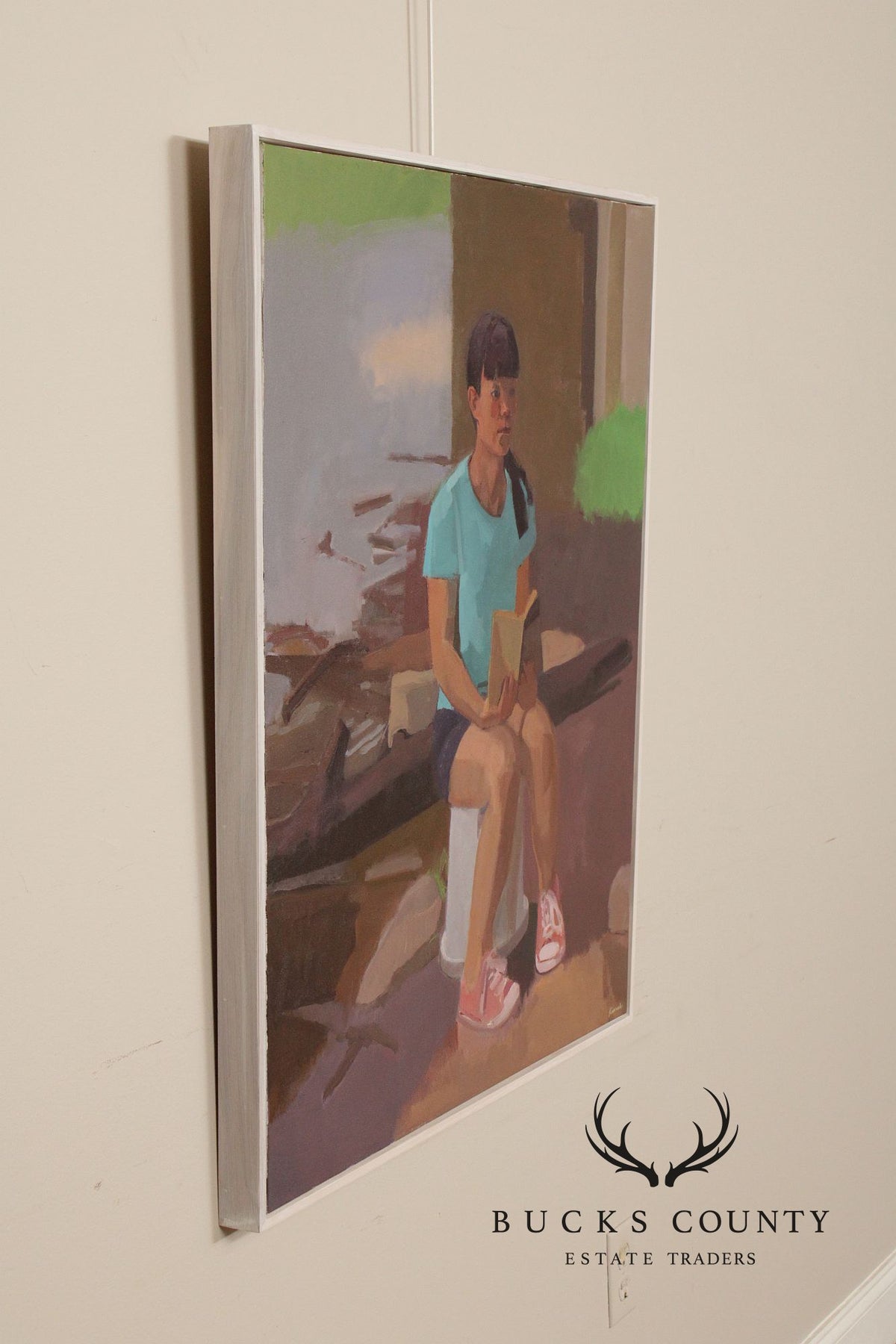 Tim Kennedy Oil on Canvas Portrait, 'Holly Reading'