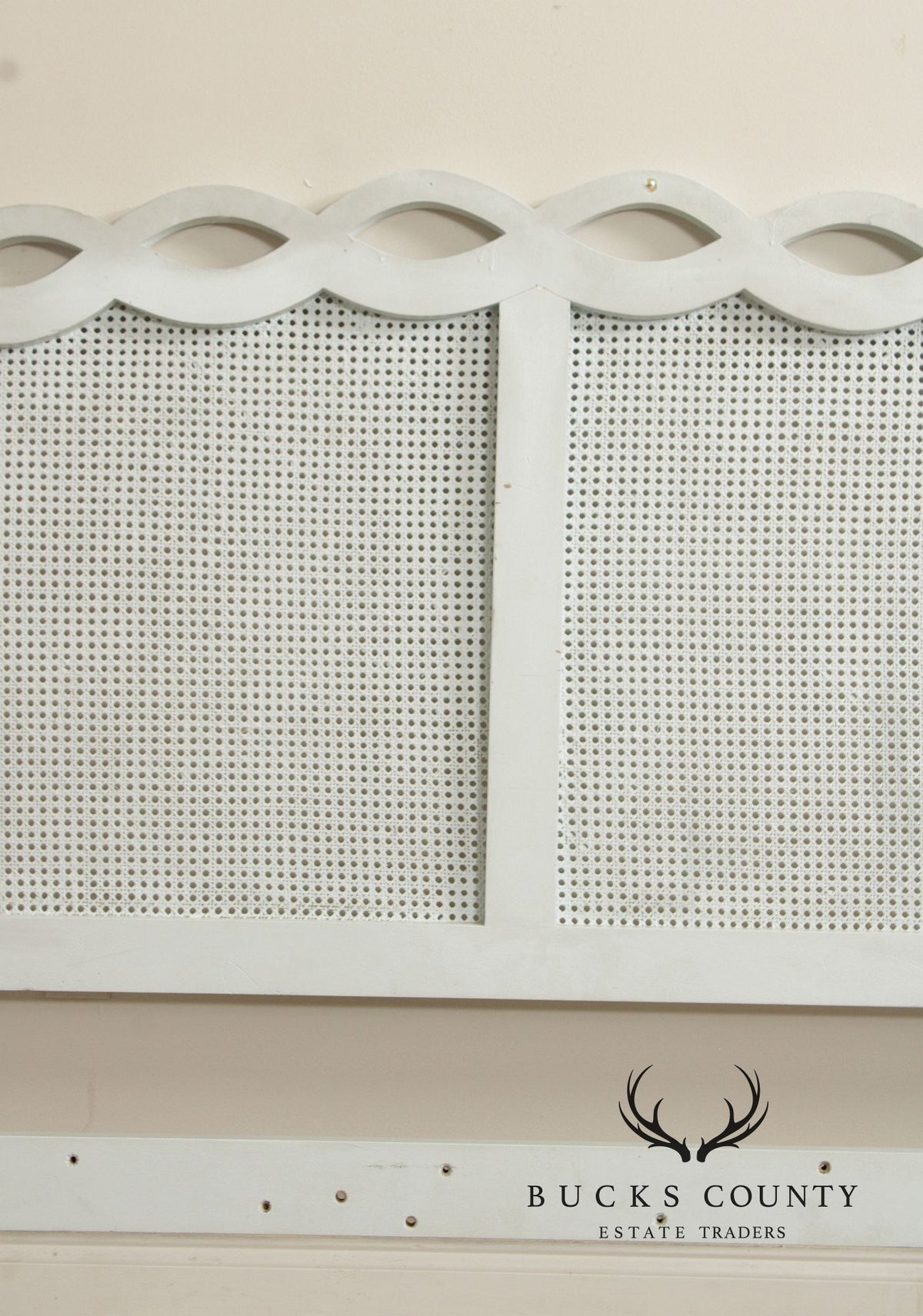 French Provincial Style Queen Size Painted Caned Headboard