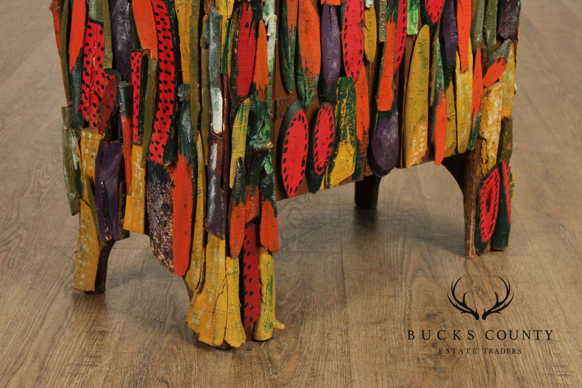 Folk Art Painted Stick Cabinet