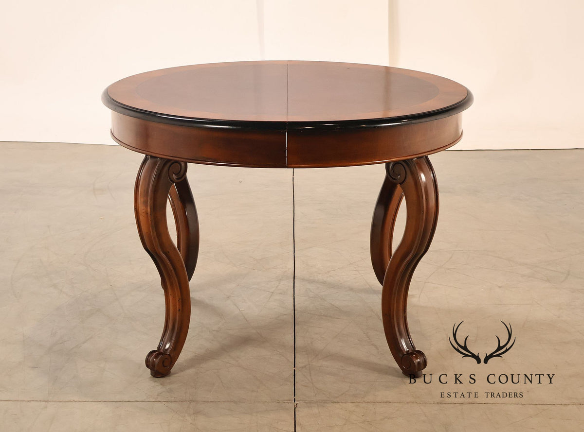 Traditional Round Mahogany Dining Table With Leaf And Banded Top
