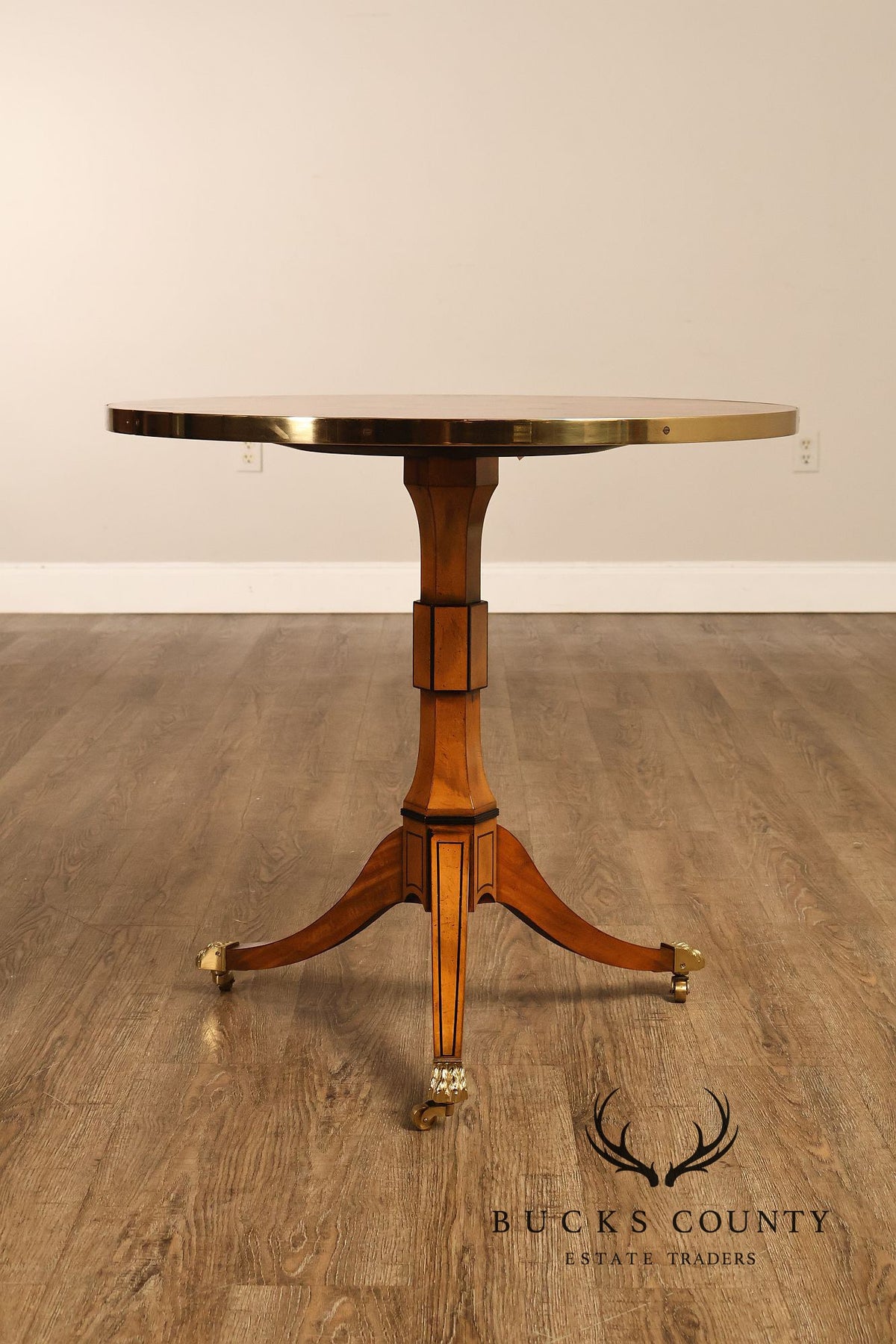 Baker Stately Homes Marquetry Inlaid Pedestal Side Table
