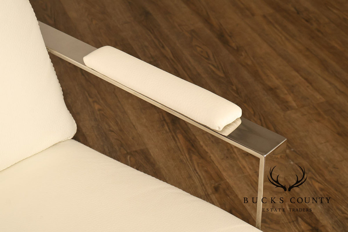 Modern Style Chrome and Leather Lounge Chair