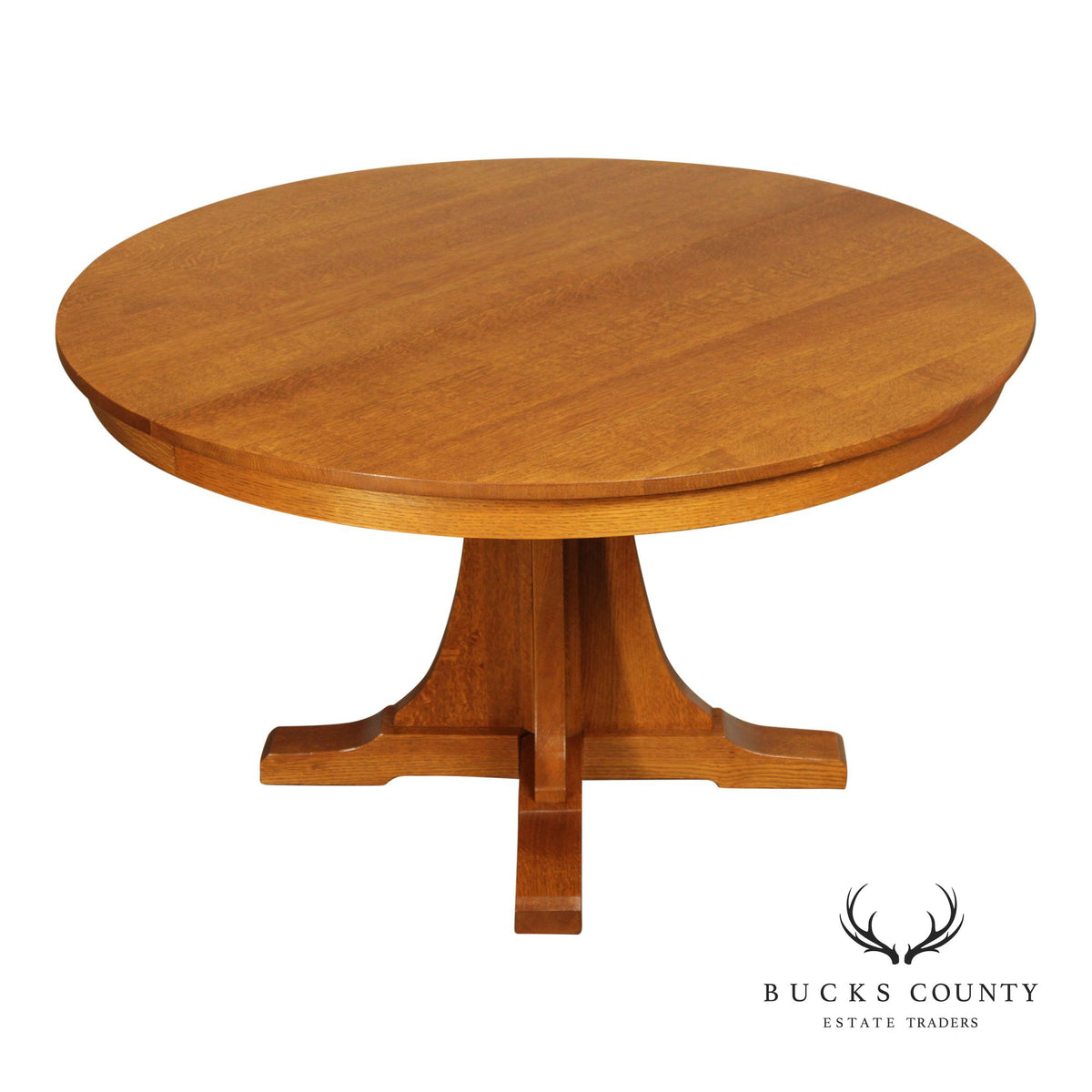 Stickley Mission Collection Round Oak Pedestal Expandable Dining Table