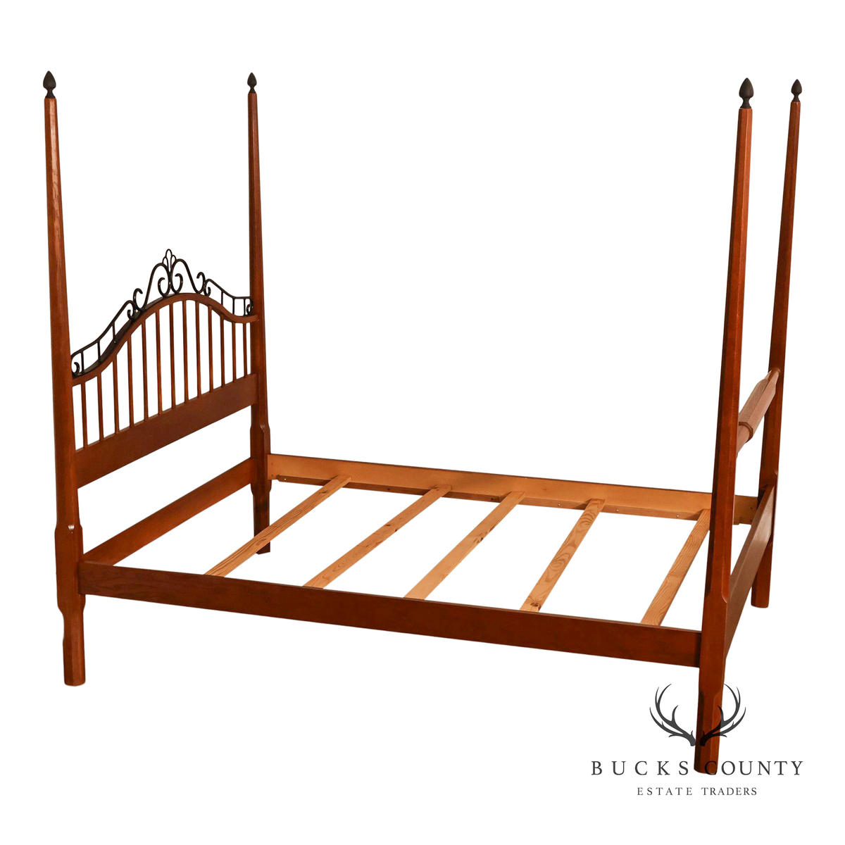 Keller Traditional Solid Oak And Scrolled Iron Queen Poster Bed