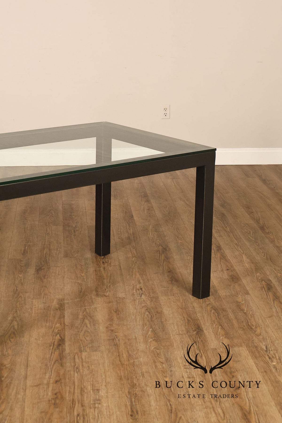 Mitchell Gold + Bob Williams Modern Parsons Style Glass Top Dining Table