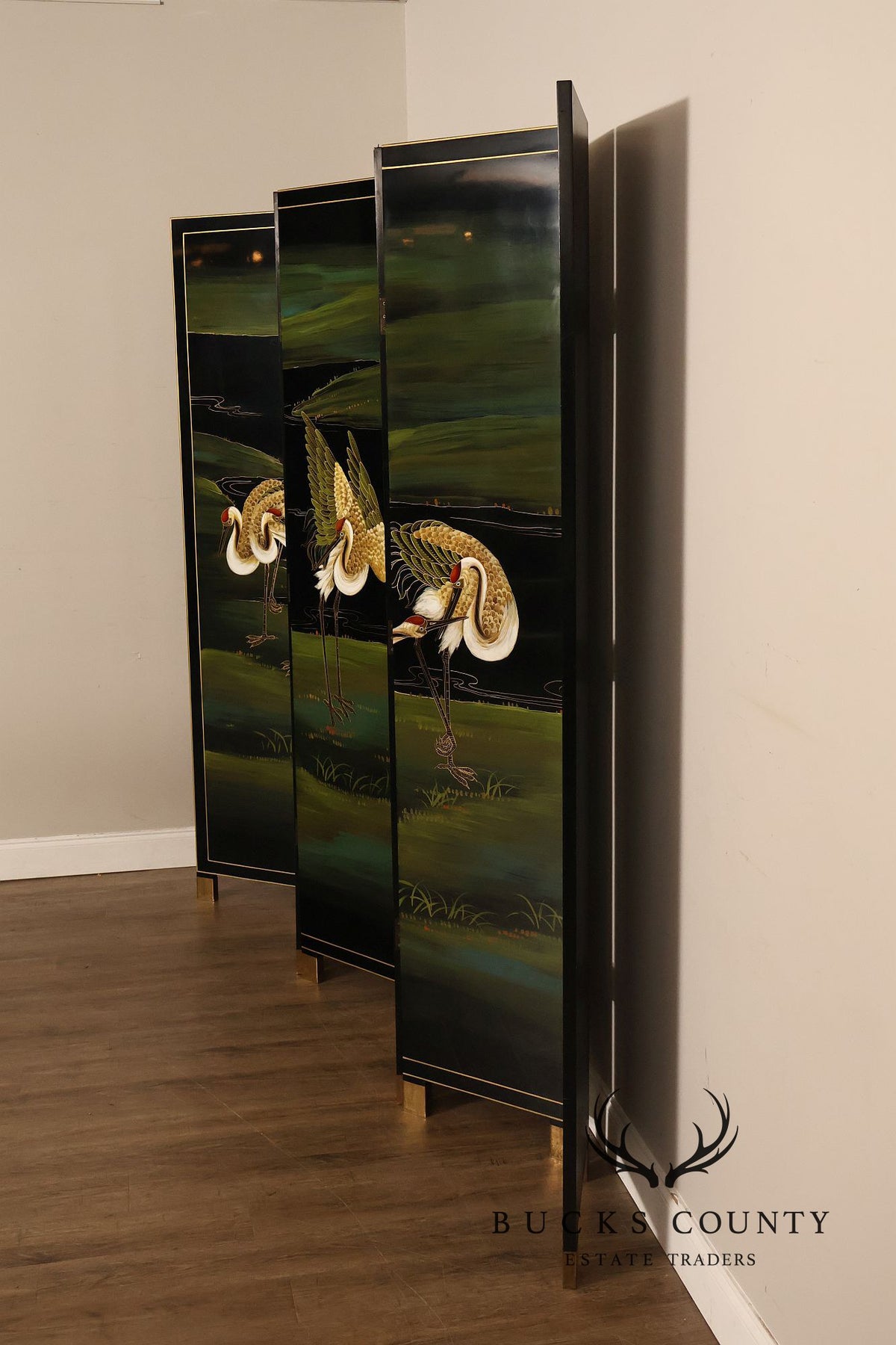 Japanese Style Hand Painted Lacquered Six-Panel Room Divider